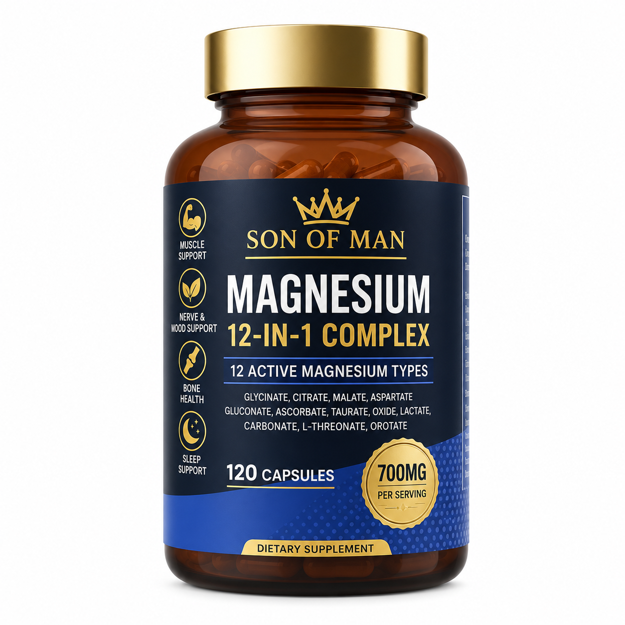 SON OF MAN Magnesium 12-in-1 Complex – 120 Capsules | 12 Active Magnesium Types | 700 mg